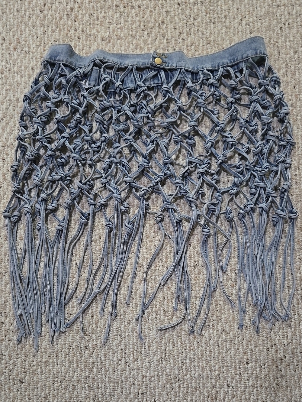 Fringed Macrame Denim Skirt